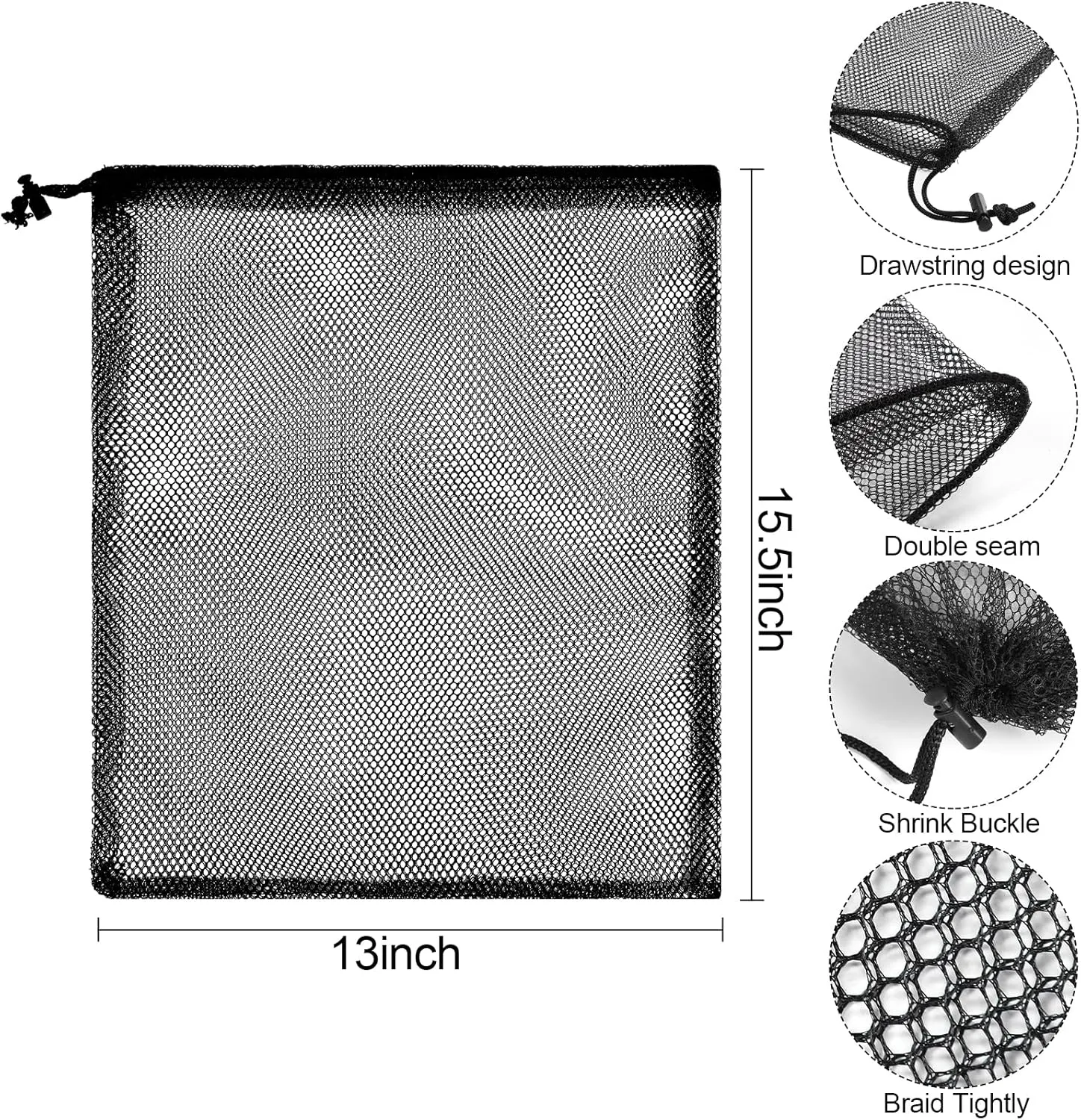 13"X15.5" 12Pcs Mesh Laundry Drawstring Bag Nylon Drawstring Gym Bag with Cord Lock Closure