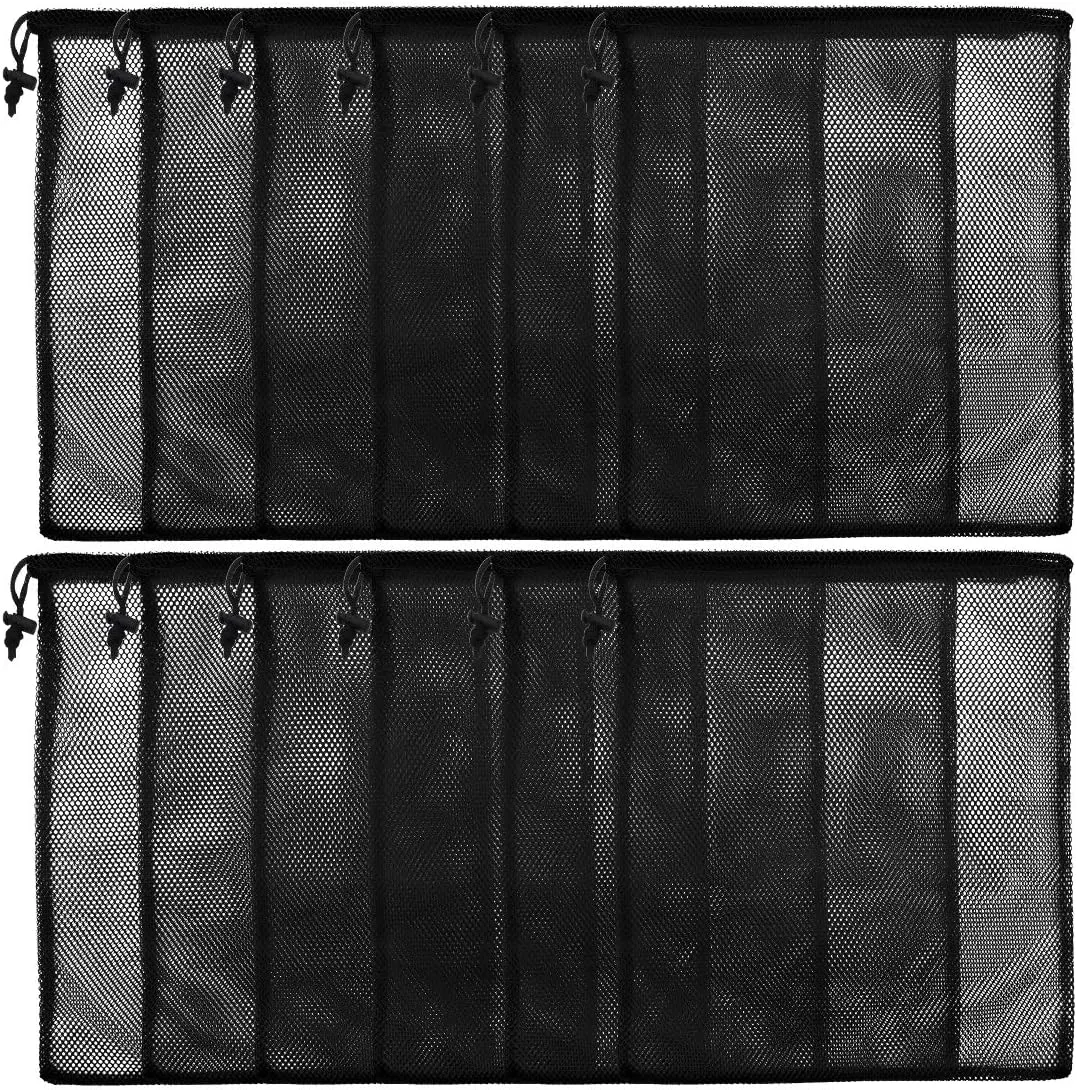 13"X15.5" 12Pcs Mesh Laundry Drawstring Bag Nylon Drawstring Gym Bag with Cord Lock Closure