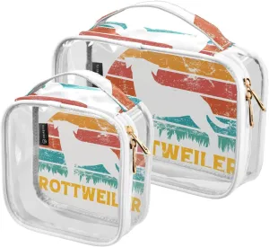 2 Pack Portable Travel Clear Cosmetic Toiletry Bags with Double Zippers for Men Women,Cute Dog Pattern Wildflower 2 Waterproof Storage Carry Pouch with Handle, Tote Bags for Bathroom Travelin