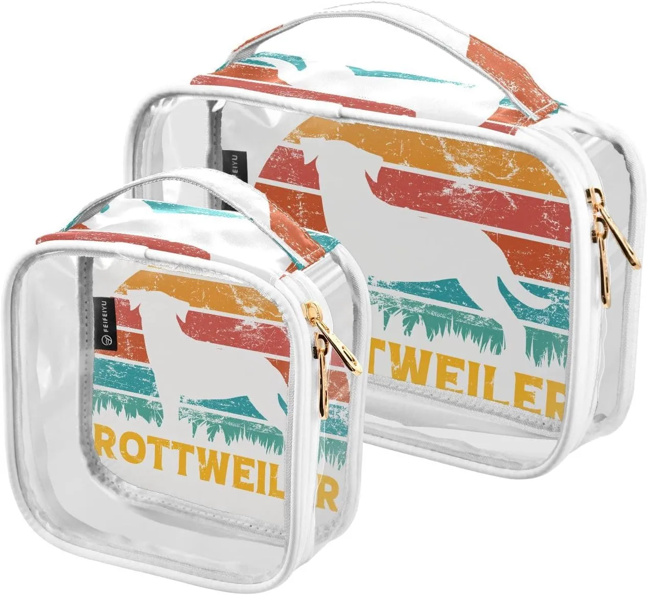 2 Pack Portable Travel Clear Cosmetic Toiletry Bags with Double Zippers for Men Women,Cute Dog Pattern Wildflower 2 Waterproof Storage Carry Pouch with Handle, Tote Bags for Bathroom Travelin