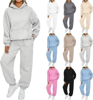 2 Piece Outfits for Women Lounge Hoodie Sweatsuit Sets Oversized Hooded Sweatshirt Fall Winter Sweatpants Tracksuit