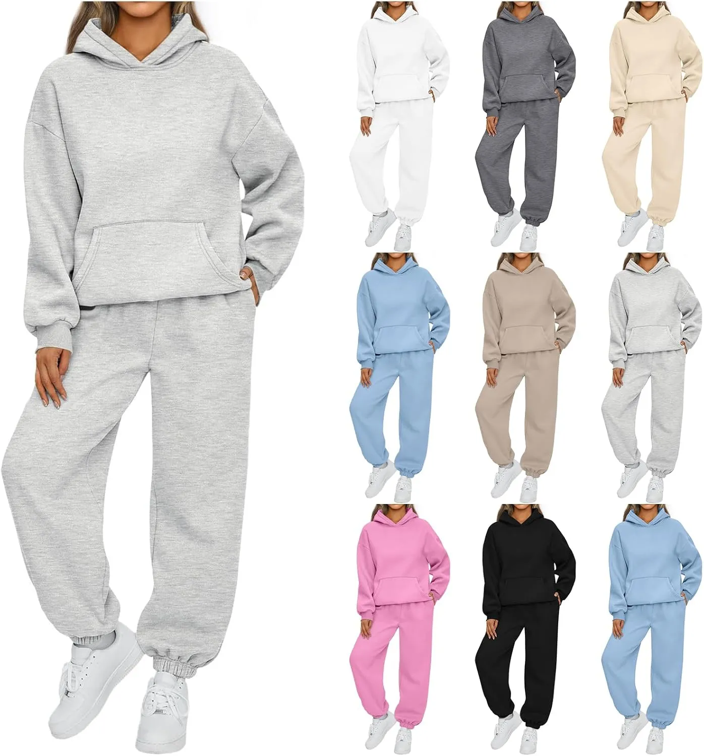 2 Piece Outfits for Women Lounge Hoodie Sweatsuit Sets Oversized Hooded Sweatshirt Fall Winter Sweatpants Tracksuit