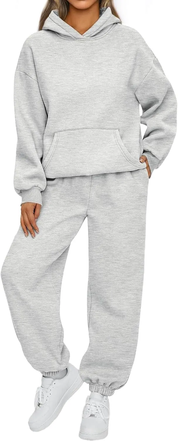 2 Piece Outfits for Women Lounge Hoodie Sweatsuit Sets Oversized Hooded Sweatshirt Fall Winter Sweatpants Tracksuit