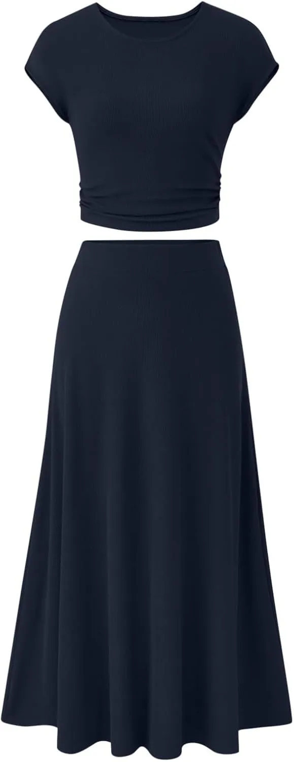2 Piece Skirt Sets For Women Summer 2024 Sexy Elegant High Waisted Long Flowy Skirt Outfits Vacation Matching Set