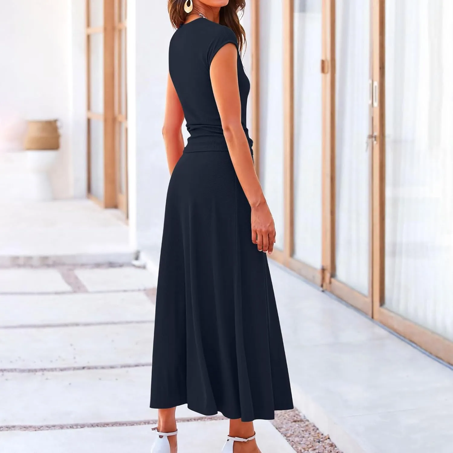 2 Piece Skirt Sets For Women Summer 2024 Sexy Elegant High Waisted Long Flowy Skirt Outfits Vacation Matching Set