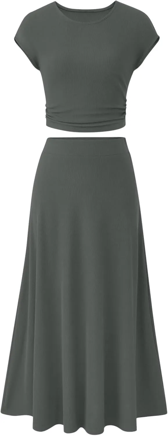 2 Piece Skirt Sets For Women Summer 2024 Sexy Elegant High Waisted Long Flowy Skirt Outfits Vacation Matching Set