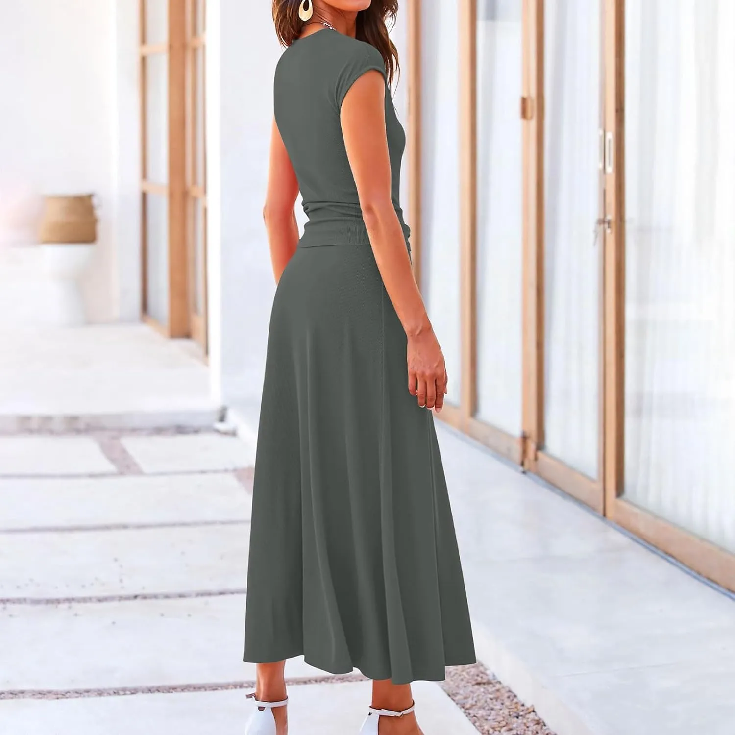 2 Piece Skirt Sets For Women Summer 2024 Sexy Elegant High Waisted Long Flowy Skirt Outfits Vacation Matching Set