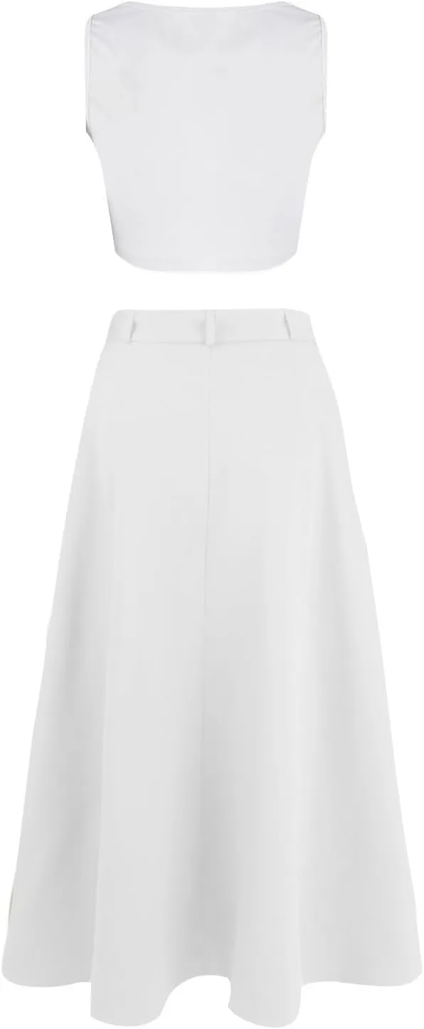 2 Piece Skirt Sets For Women Trendy Solid High Slit Skirt And Crop Tank Top Summer Outfits High Waist Maxi Skirt Sets