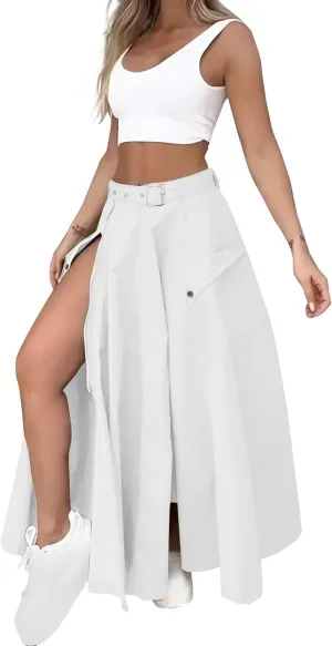 2 Piece Skirt Sets For Women Trendy Solid High Slit Skirt And Crop Tank Top Summer Outfits High Waist Maxi Skirt Sets