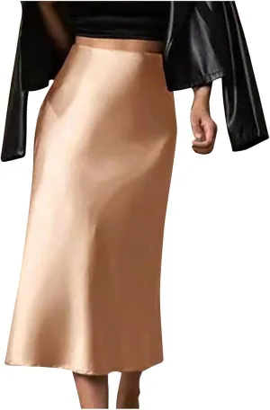 2025 Women Long Satin Summer Skirt Elegant High Waist Cocktail Party Wedding Maxi Skirts A-Line Casual Comfy Skirt
