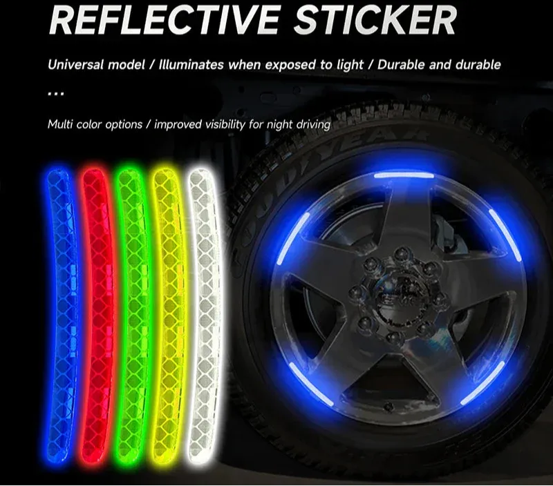 20Pcs Car Tire Rim Reflective Sticker Night Safety Warning Strip For Motorcycle Bike Auto Wheel Hub Reflector Decals