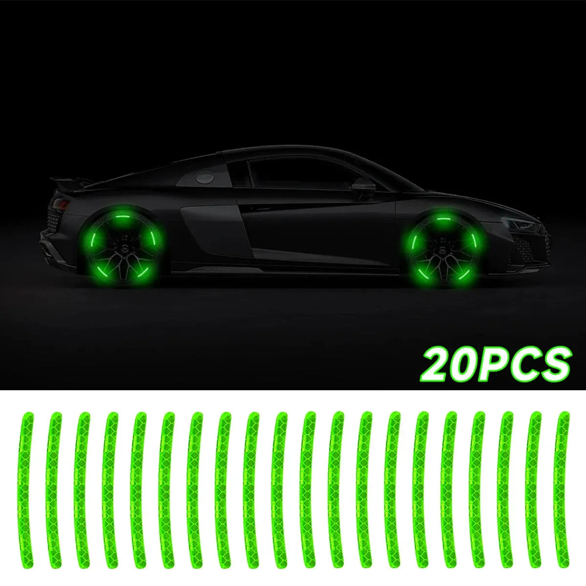 20Pcs Car Tire Rim Reflective Sticker Night Safety Warning Strip For Motorcycle Bike Auto Wheel Hub Reflector Decals