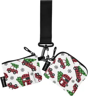 2PCS Coin Purse Wristlet Wallets Keychain Wallet Zip Around Portable Wallet with Detachable Dual Pouch Buffalo Plaid Christmas Truck