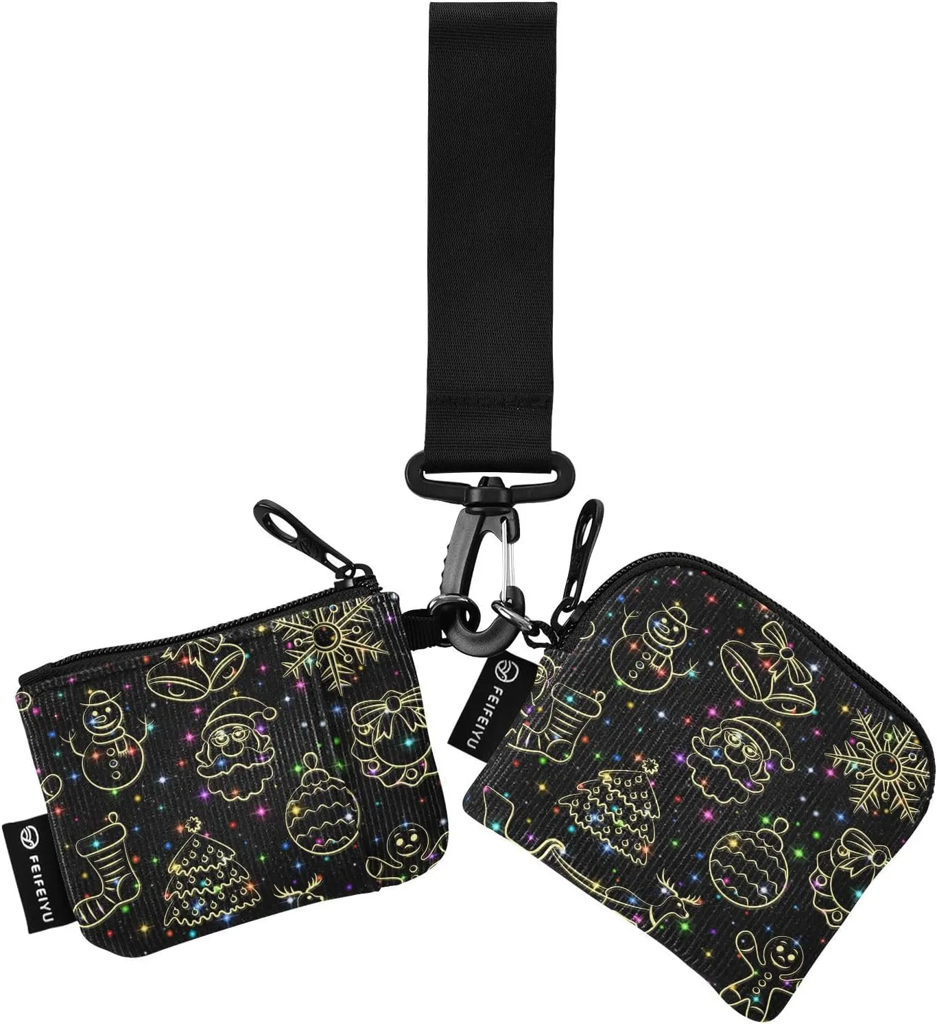 2PCS Coin Purse Wristlet Wallets Keychain Wallet Zip Around Portable Wallet with Detachable Dual Pouch Christmas Seamless Patterns