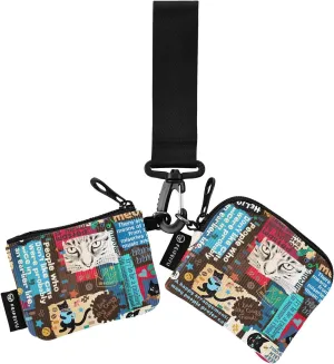2PCS Coin Purse Wristlet Wallets Keychain Wallet Zip Around Portable Wallet with Detachable Dual Pouch Collage With Animals