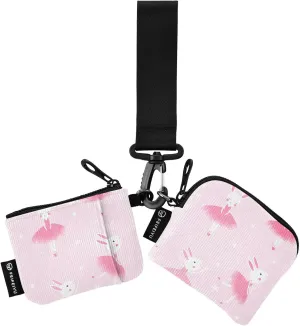 2PCS Coin Purse Wristlet Wallets Keychain Wallet Zip Around Portable Wallet with Detachable Dual Pouch Cute Pink Bunny