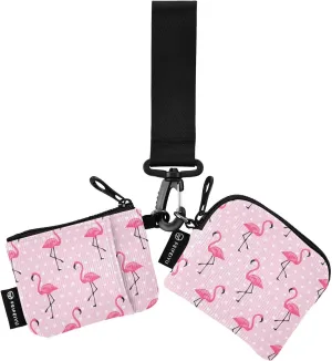 2PCS Coin Purse Wristlet Wallets Keychain Wallet Zip Around Portable Wallet with Detachable Dual Pouch Cute Pink Flamingo