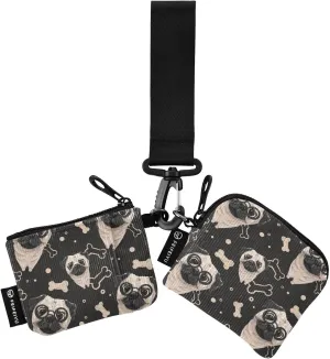 2PCS Coin Purse Wristlet Wallets Keychain Wallet Zip Around Portable Wallet with Detachable Dual Pouch Cute Pugs