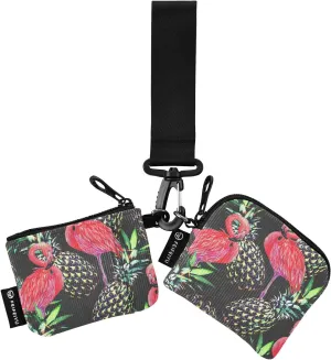 2PCS Coin Purse Wristlet Wallets Keychain Wallet Zip Around Portable Wallet with Detachable Dual Pouch Flamingos And Pineapple