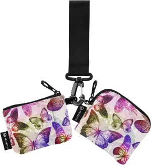 2PCS Coin Purse Wristlet Wallets Keychain Wallet Zip Around Portable Wallet with Detachable Dual Pouch Flying Butterflies