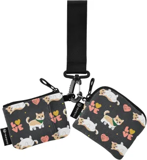 2PCS Coin Purse Wristlet Wallets Keychain Wallet Zip Around Portable Wallet with Detachable Dual Pouch Funny Dog With Hearts