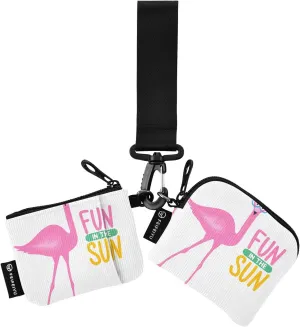 2PCS Coin Purse Wristlet Wallets Keychain Wallet Zip Around Portable Wallet with Detachable Dual Pouch Funny Flamingo