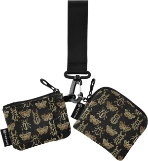 2PCS Coin Purse Wristlet Wallets Keychain Wallet Zip Around Portable Wallet with Detachable Dual Pouch Gold Insects