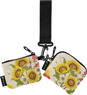 2PCS Coin Purse Wristlet Wallets Keychain Wallet Zip Around Portable Wallet with Detachable Dual Pouch Honey Bees And Wildflowers