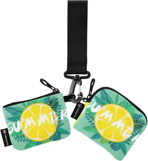 2PCS Coin Purse Wristlet Wallets Keychain Wallet Zip Around Portable Wallet with Detachable Dual Pouch Lemon Summer
