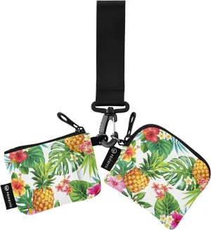 2PCS Coin Purse Wristlet Wallets Keychain Wallet Zip Around Portable Wallet with Detachable Dual Pouch Summer Tropical Palm And Pineapples