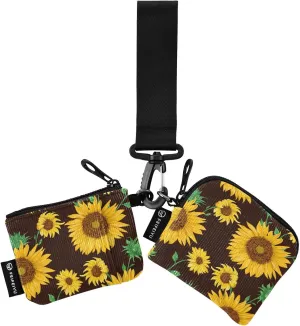 2PCS Coin Purse Wristlet Wallets Keychain Wallet Zip Around Portable Wallet with Detachable Dual Pouch Sunflowers