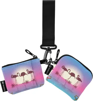2PCS Coin Purse Wristlet Wallets Keychain Wallet Zip Around Portable Wallet with Detachable Dual Pouch Sunset With Flamingos