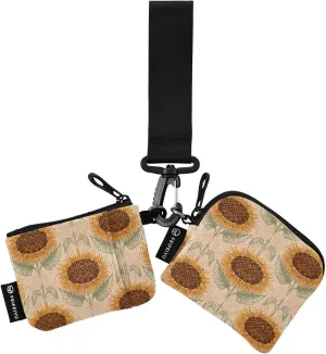 2PCS Coin Purse Wristlet Wallets Keychain Wallet Zip Around Portable Wallet with Detachable Dual Pouch Vintage Sunflowers