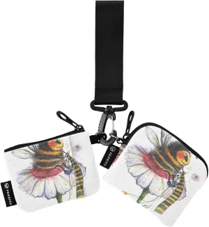 2PCS Coin Purse Wristlet Wallets Keychain Wallet Zip Around Portable Wallet with Detachable Dual Pouch Watercolor Funnt Bees