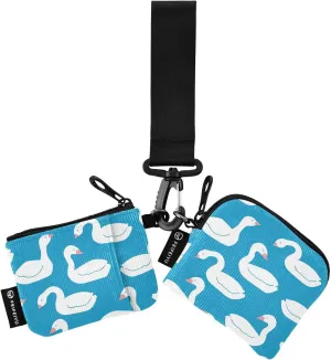 2PCS Coin Purse Wristlet Wallets Keychain Wallet Zip Around Portable Wallet with Detachable Dual Pouch White Swan Blue