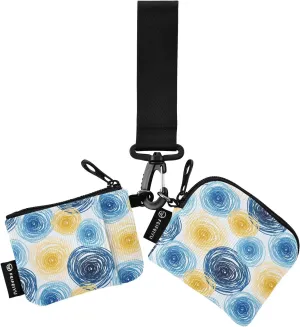 2PCS Coin Purse Wristlet Wallets Keychain Wallet Zip Around Portable Wallet with Detachable Dual Pouch Yellow Blue Lines Circle