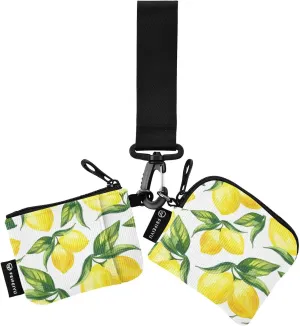 2PCS Coin Purse Wristlet Wallets Keychain Wallet Zip Around Portable Wallet with Detachable Dual Pouch Yellow Lemon Wreath