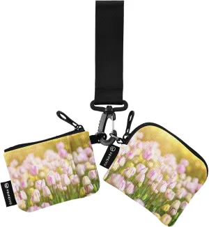 2PCS Coin Purse Wristlet Wallets Keychain Wallet Zip Around Portable Wallet with Detachable Dual Pouch Yellow Tulip Flowers