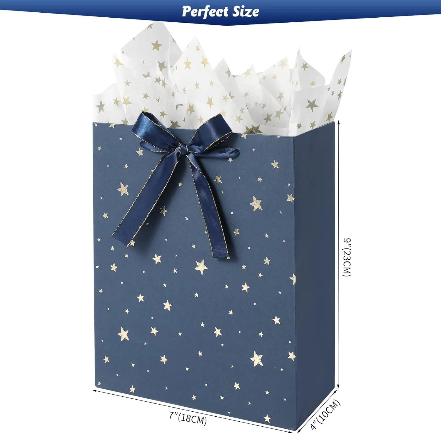 4 Pack 9" Medium Size Gift Bags Assorted Premium Blue Gift Bags with Tissue Paper Use for Birthdays, Baby Shower,weddings,Party Favor, Holiday Presents-7" X 4" X 9"