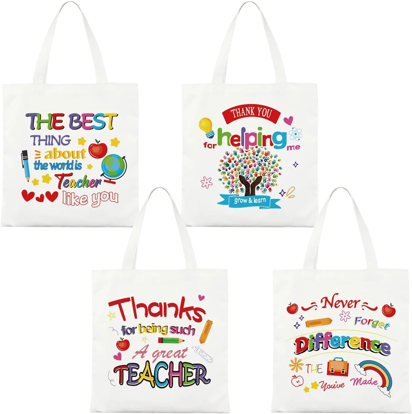 4PCS Teacher Appreciation Basket Bags, Canvas Tote Bags for Students Carrying Thank You Teacher Gift Container with Handle