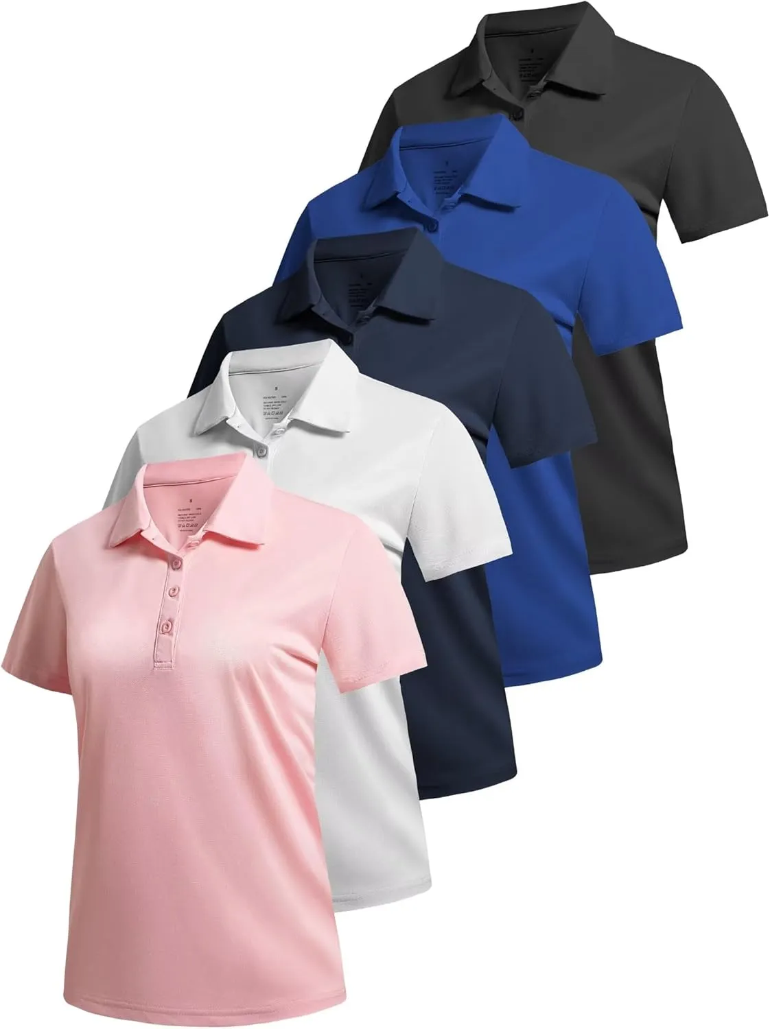5 Pack Women's Polo Shirts Athletic Golf Tennis Shirts Short Sleeve 4 Buttons Moisture Wicking Casual Work Tops