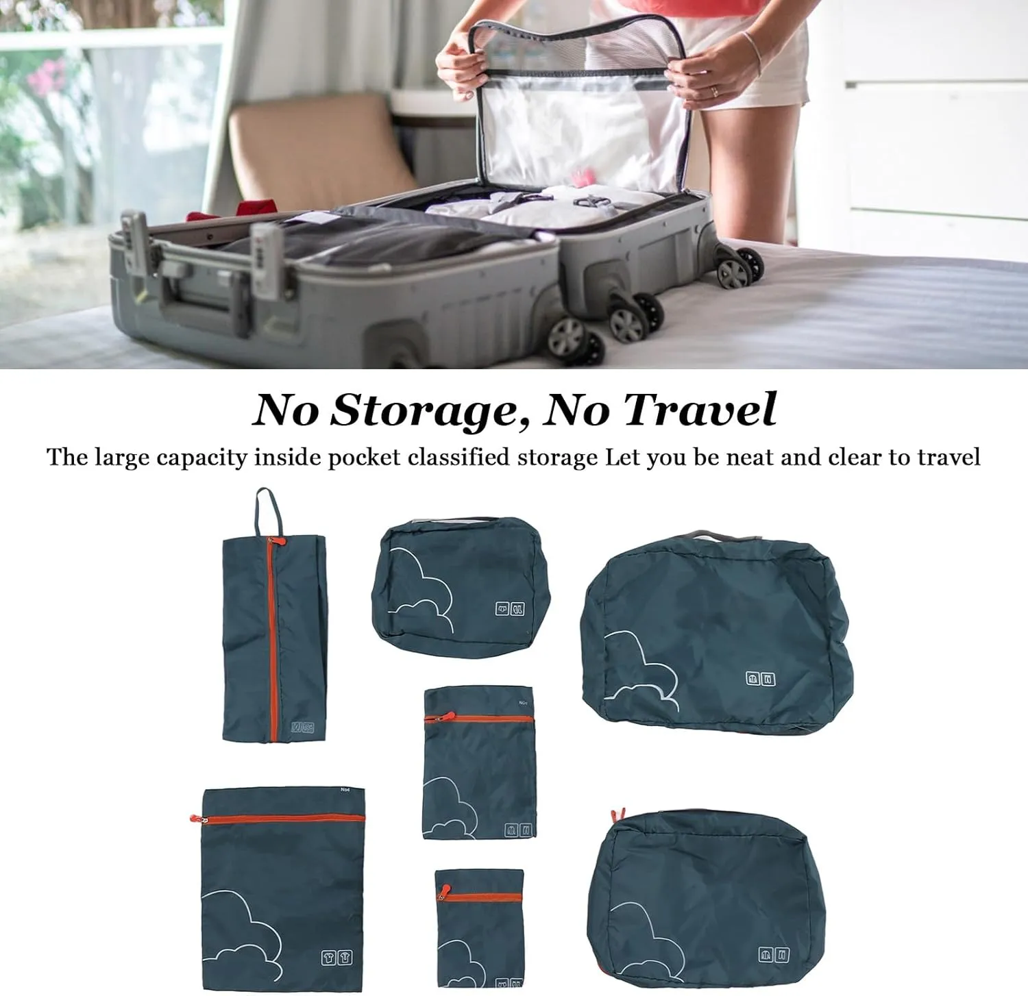 7 Pcs Luggage Packing Bags Polyester Waterproof Luggage Packing Cubes for Business Trip Travel (Green)