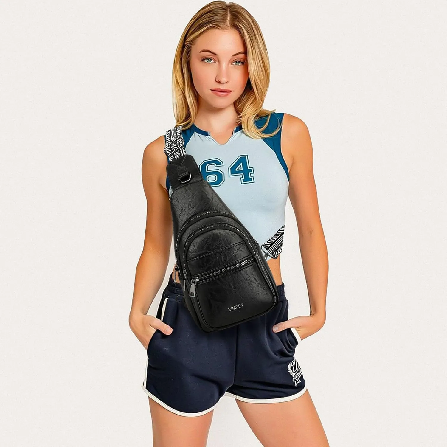 7L Sling Bags for Women Men Crossbody Bags Fanny Packs Chest Bags for Travel Sports Hiking Faux Leather Black