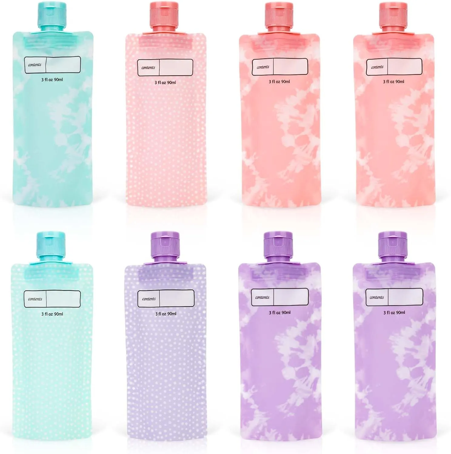 8pcs Portable Empty Squeeze Bags, Refillable Leak Liquid Proof Cosmetic Packaging Pouches for Travel, Makeup Shampoo, Conditioner, Lotion, Soap, Hand Sanitizer