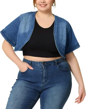 Agnes Orinda Plus Size Denim Jackets for Women Cardigan Casual Short Crop Jean Jacket Shrug 2024