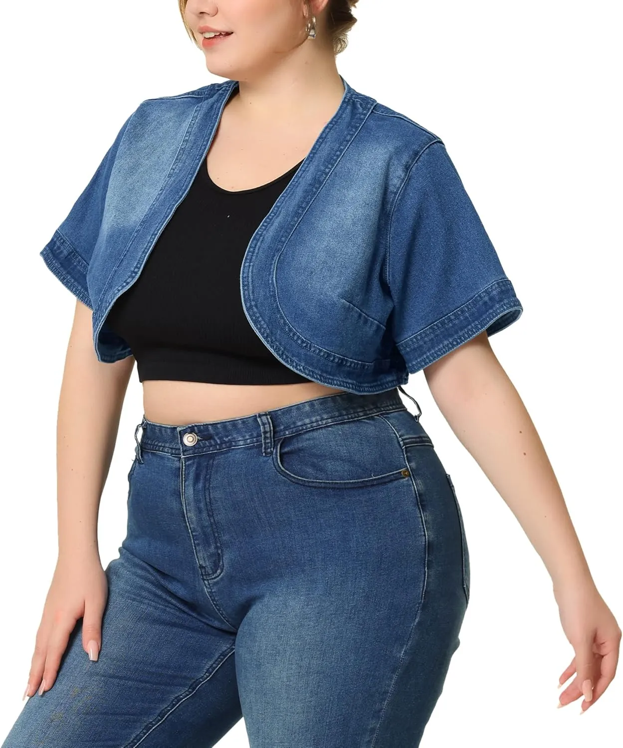 Agnes Orinda Plus Size Denim Jackets for Women Cardigan Casual Short Crop Jean Jacket Shrug 2024