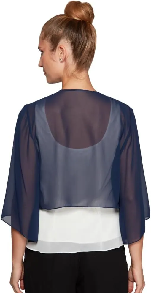 Alex Evenings Women's Short Bolero Shrug Jacket with 3/4 Sleeve Elegant Cropped Cover-Up for Formal and Evening Wear