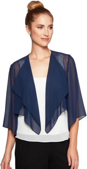 Alex Evenings Women's Short Bolero Shrug Jacket with 3/4 Sleeve Elegant Cropped Cover-Up for Formal and Evening Wear