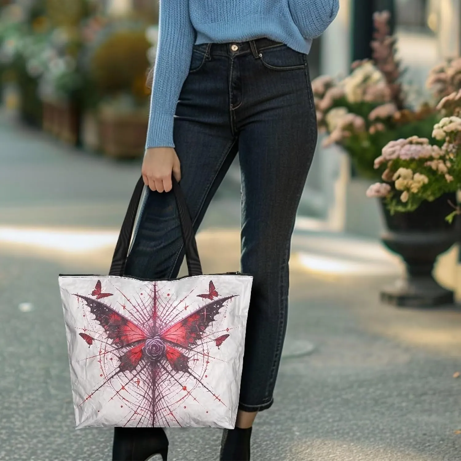 American Flag 14'' Tote Paper Bag for Women Shoulder Tote Bags, Cute Cat Animal Commute Bag, Lemon Fruit Handbag