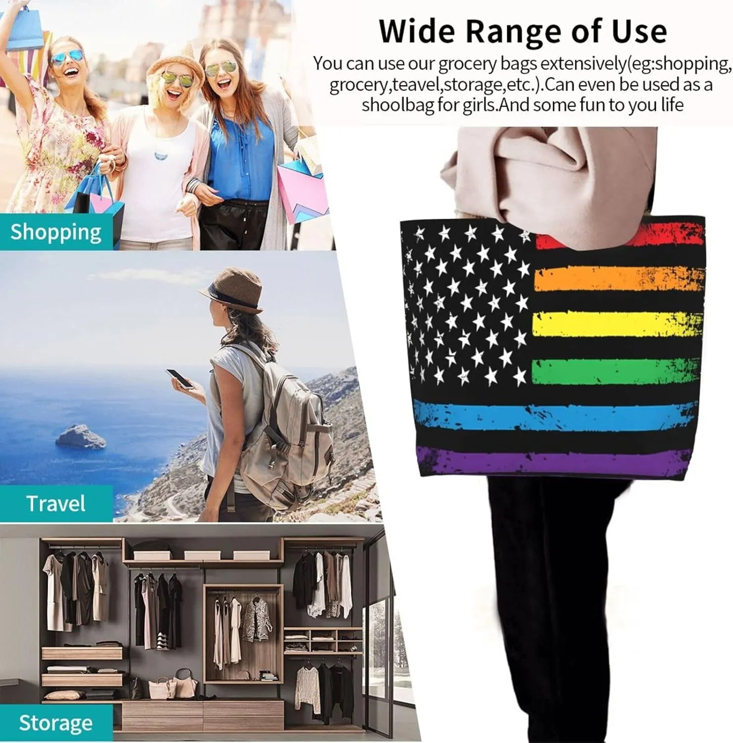 American Motorcycle Flag Dirt Bike Women's Tote Bag Large Capacity Single Shoulder Bags Handbag for Shopping Work